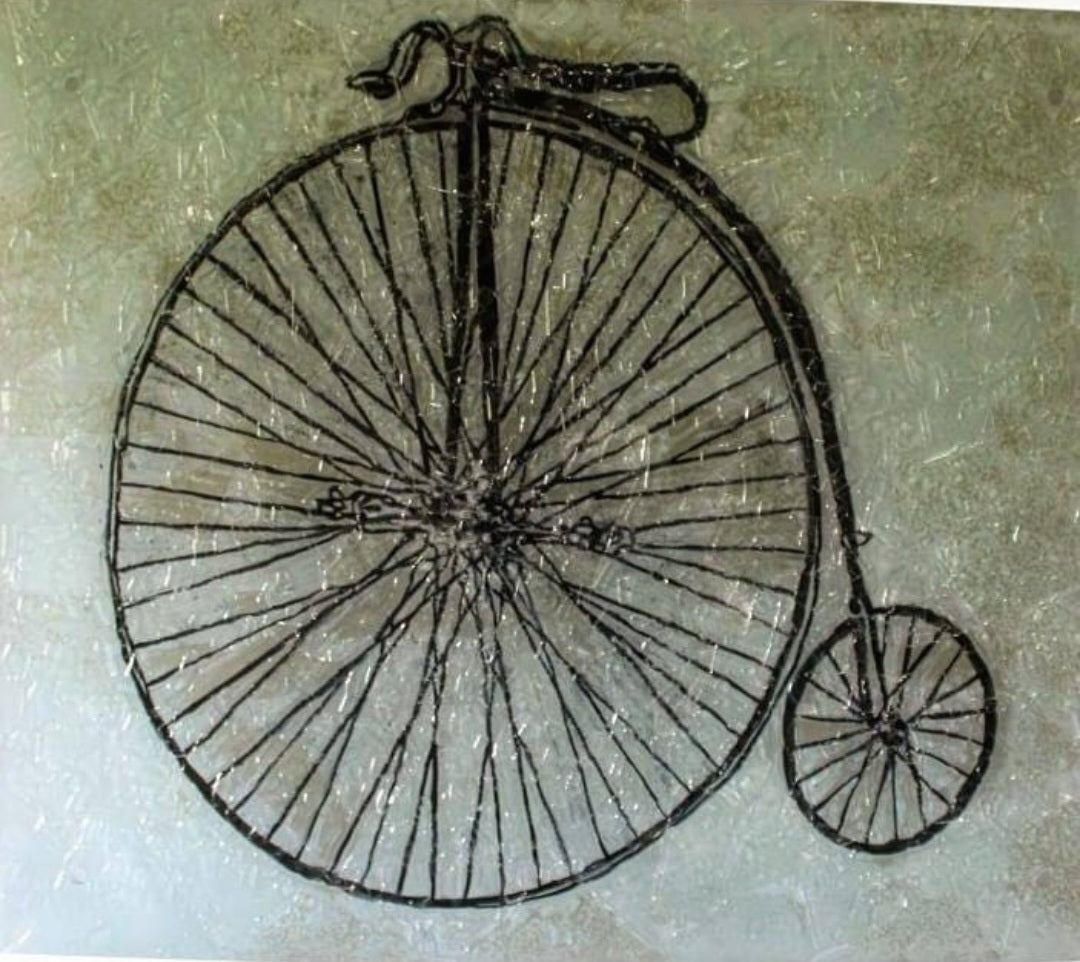 Cuadro de vidrio bicicleta antigua penny farthing