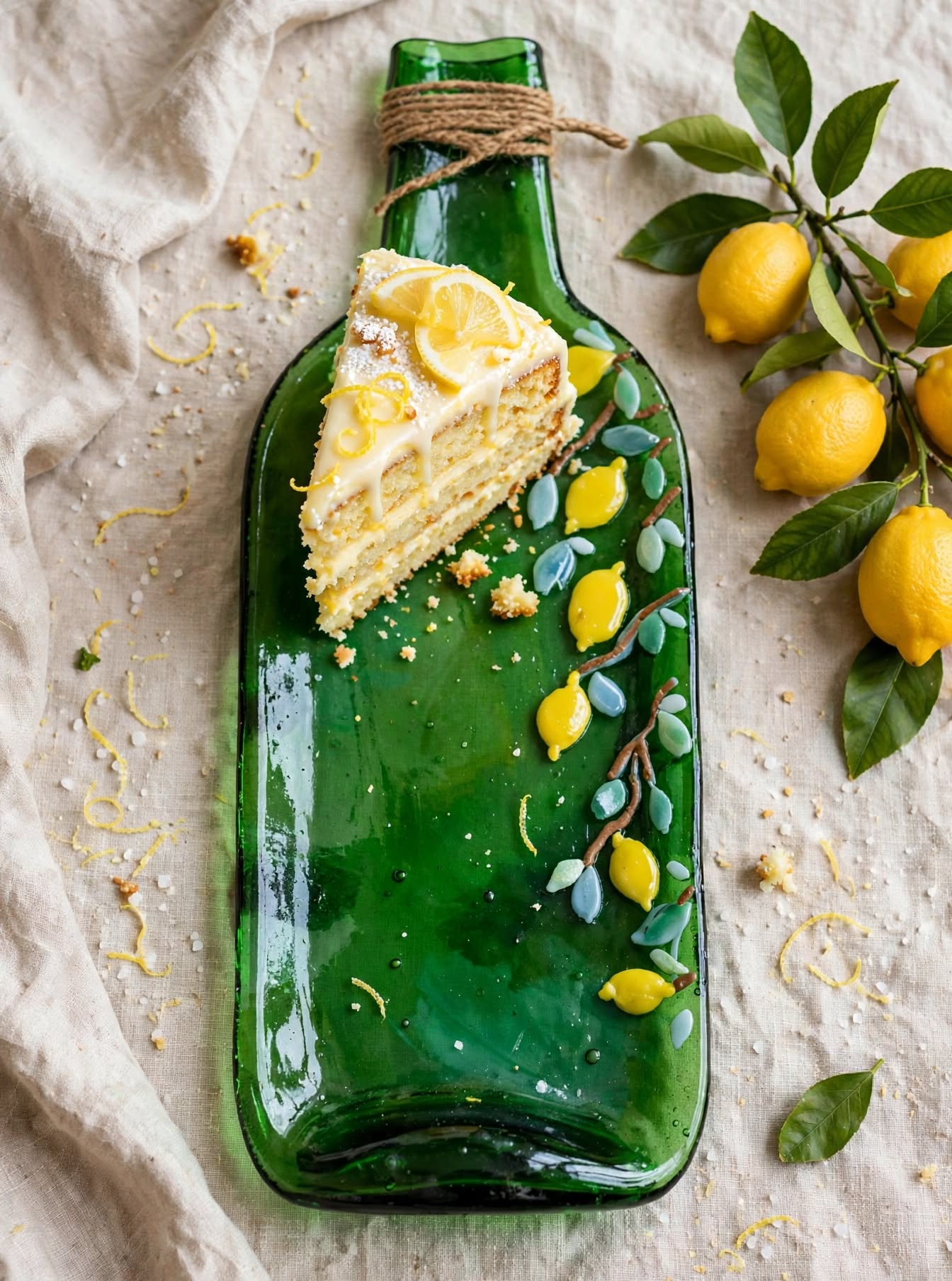 3 platos de botella limón amarillo