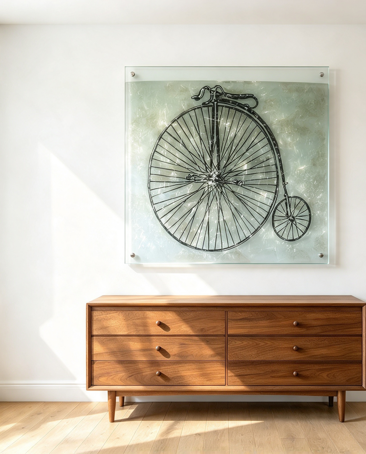 Cuadro de vidrio bicicleta antigua penny farthing